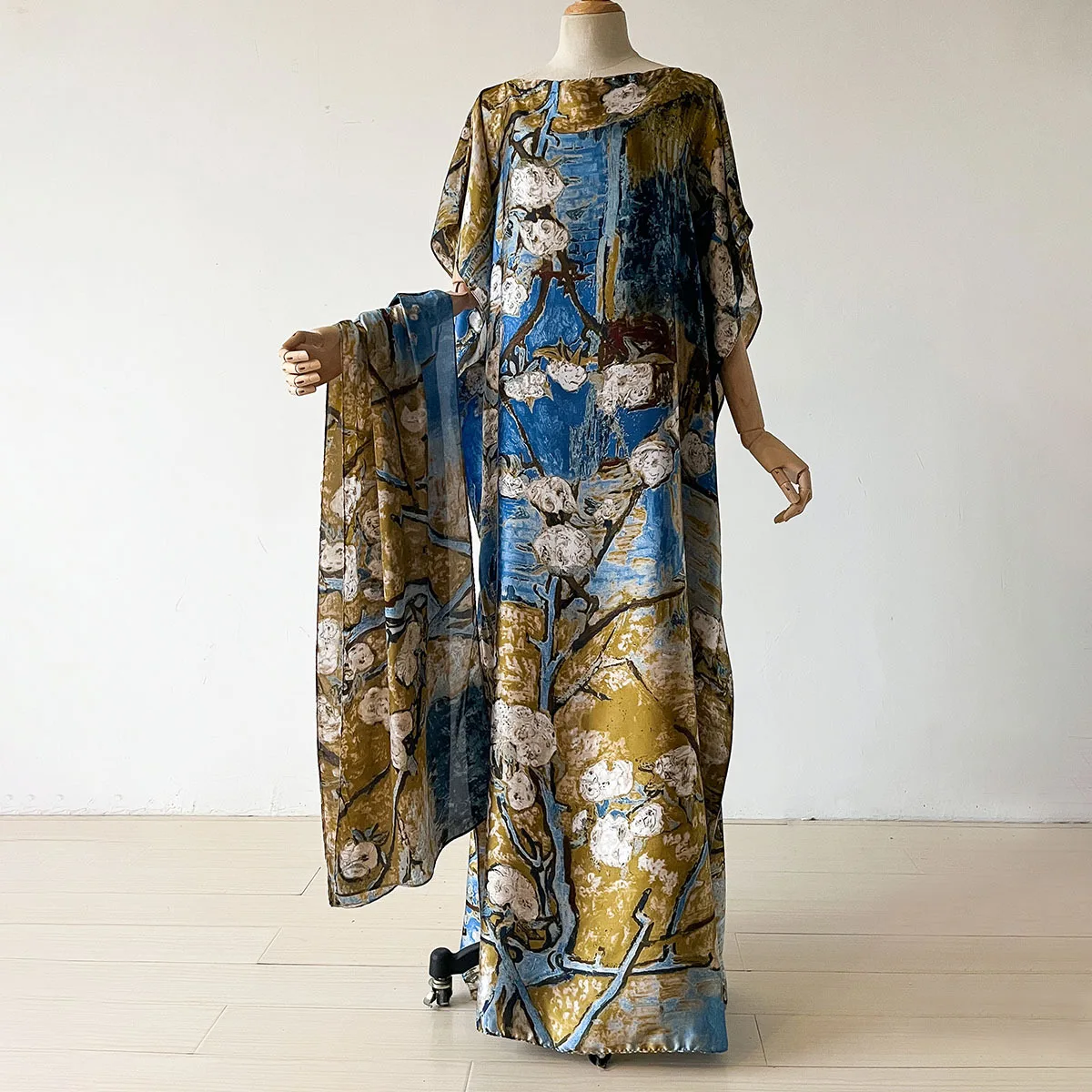 Women Summer Oil Painting Print Design Dress Silk Scarf Shawl Sun Protection Beach Towel Ladies Headscarve Cape Robe Turban Suit