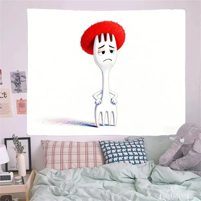 1pc toy story 4 forky com chapéu vermelho tapeçaria, arte de parede de poliéster fofa e engraçada para decoração de quarto de crianças, sala de estar, presente para dis