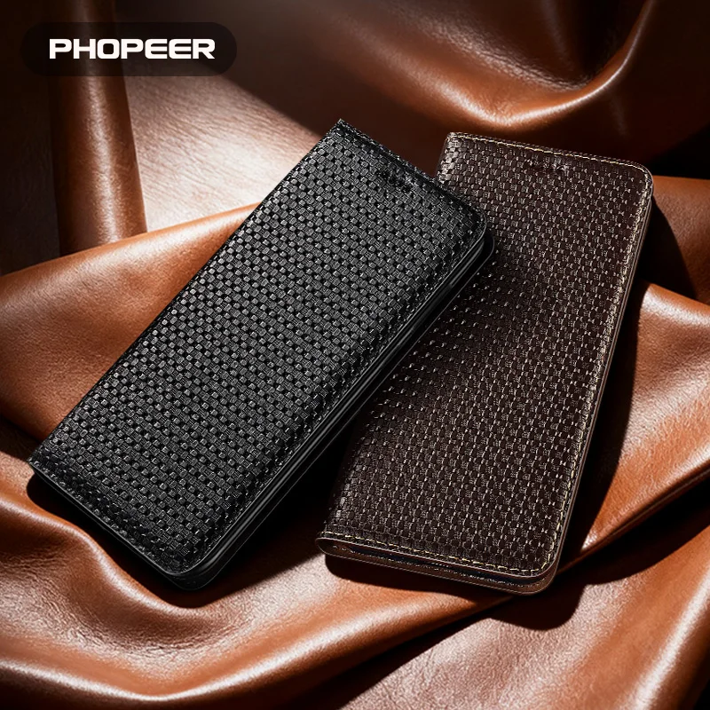 Funda de Cuero Genuino para Redmi Note 11 Pro 9S Pro Max 8 Pro 8T 7 Pro 6 5 Pro, Funda para Teléfono con Tapa, Diseño de Paja