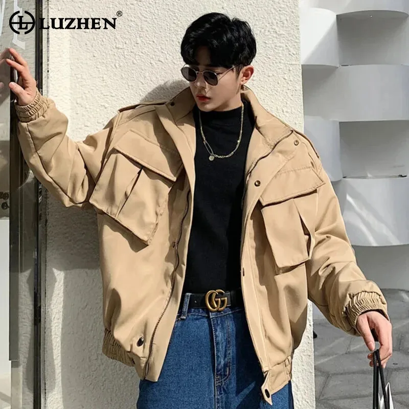 

LUZHEN Pockets Decorate Design 2024 Fashion Korean Solid Color Casual Jackets Men's Motorcycles Loose Spring Trendy Coat LZ3060