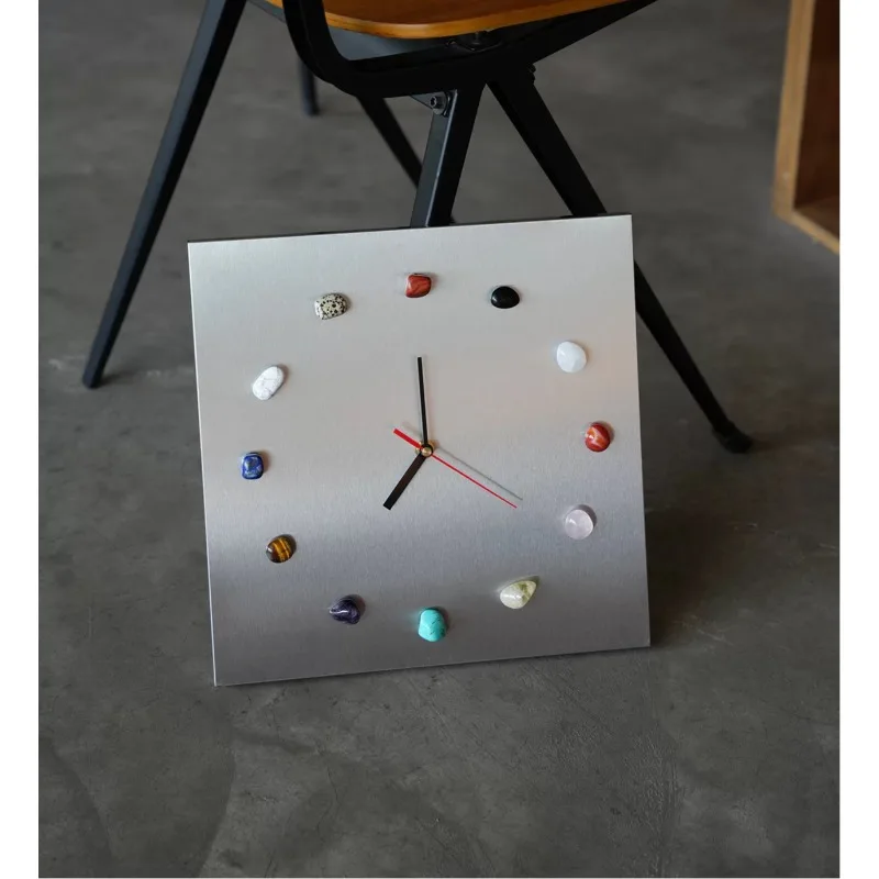 Stainless steel magnetic wall clock, Bauhaus minimalist industrial wind clock, natural ore DIY clock painting
