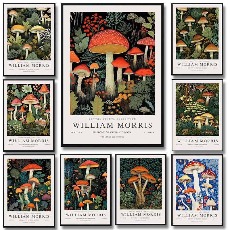 William Morris Mushroom Exhibition Canvas Painting Print Toadstool Poster, Vintage Wall Art for Living Room Home Decor Cuadros