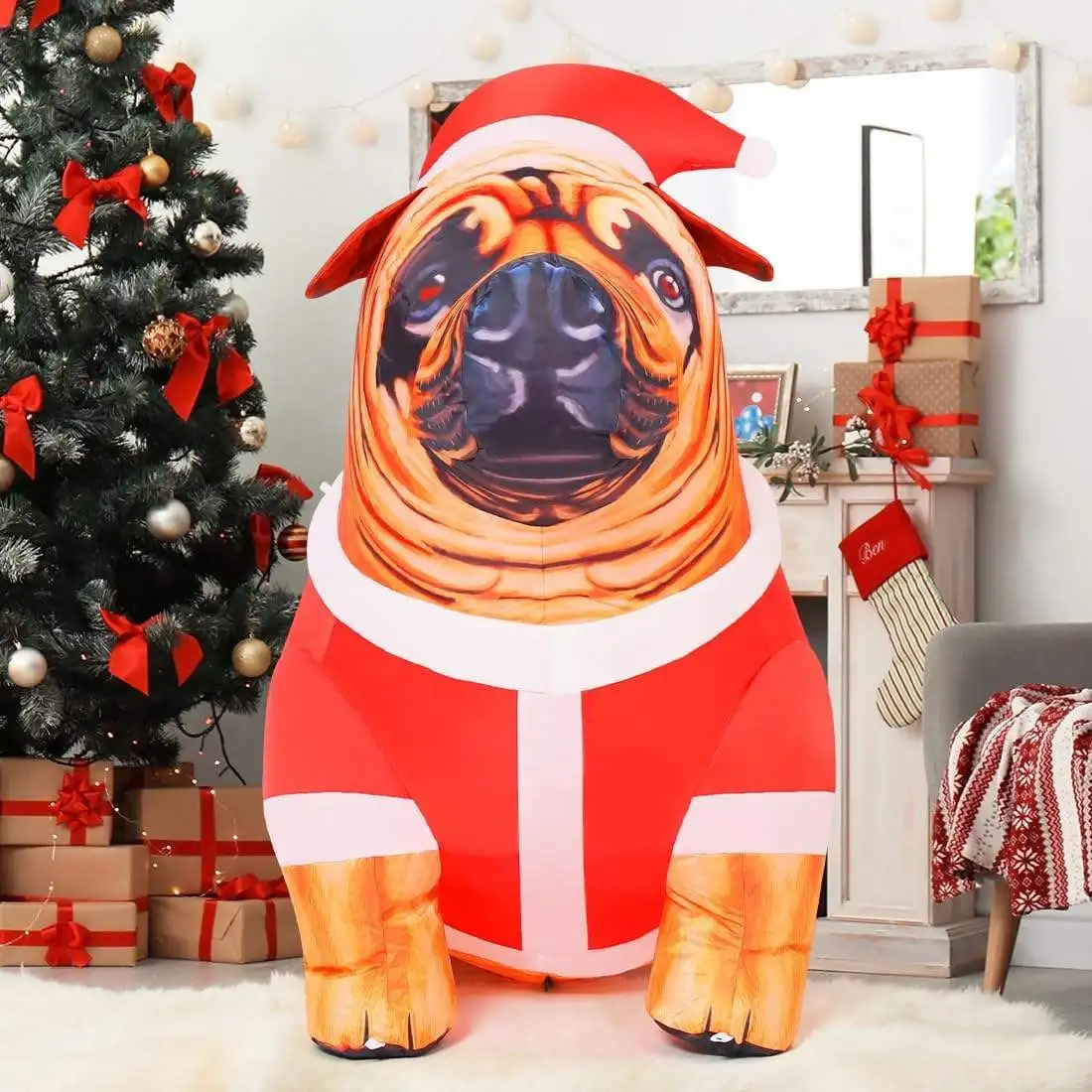 Wholesale  4 FT Tall Christmas Bulldog Inflatable LED Lights Lawn Garden Decorations Yard Holiday Party Decorations