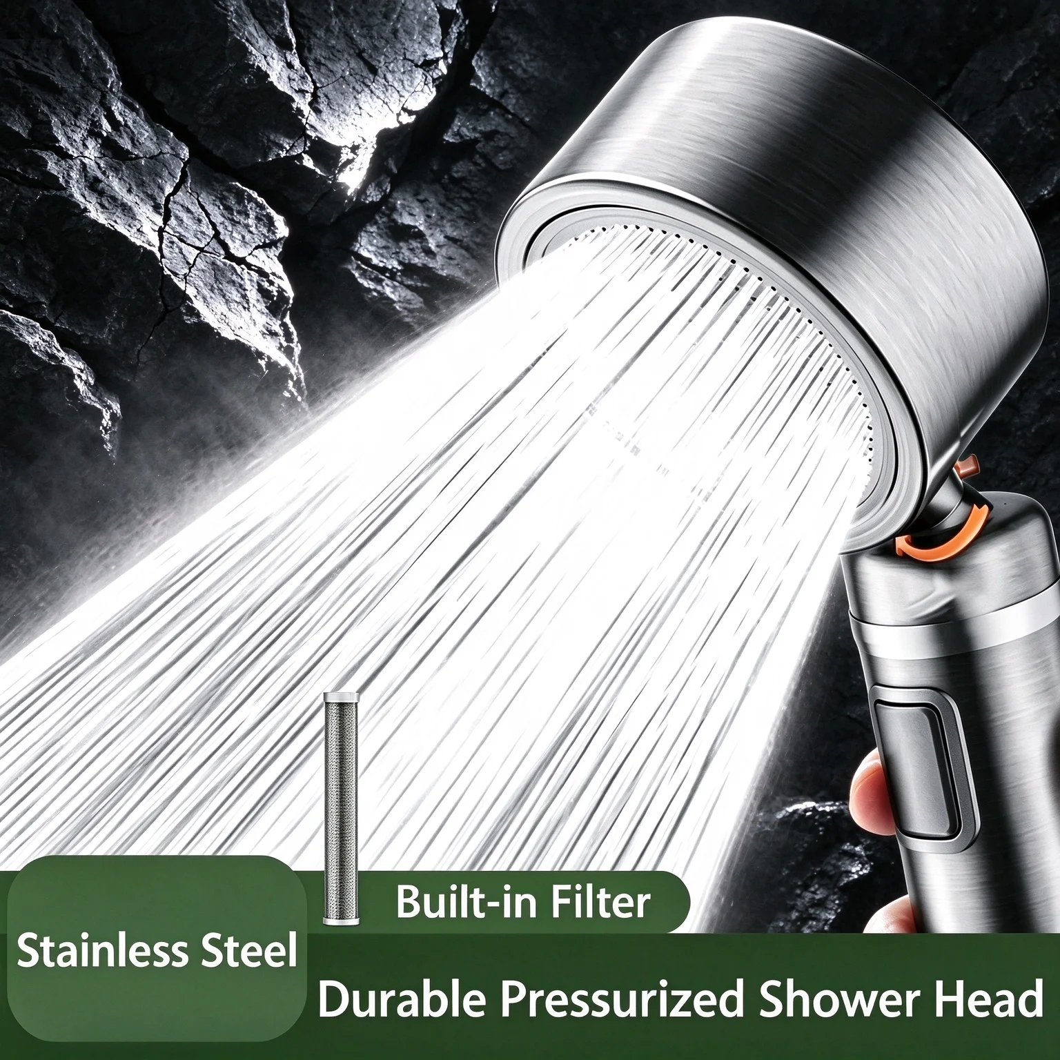 304 Stainless Steel Filter Shower Head Drop-Resistant Handheld Shower Nozzle with 2M Hose and Wall Bracket Bathroom