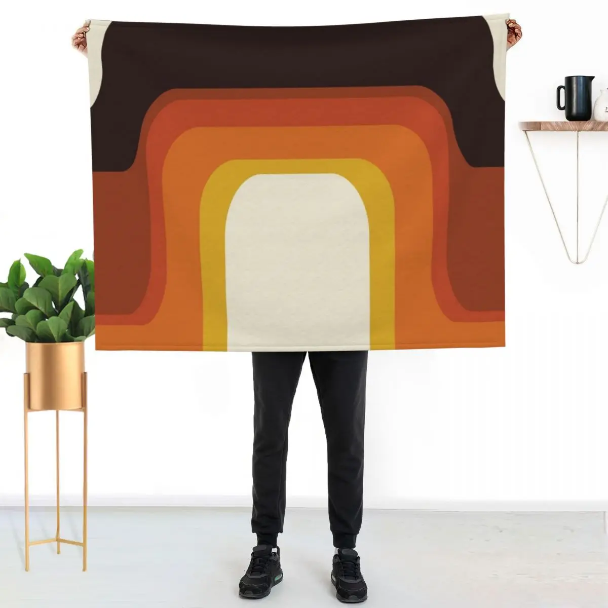Mid-Century Modern Meets 1970s Orange Rainbow Throw Blanket Warm Cozy Throw Blanket for Living Room Couch