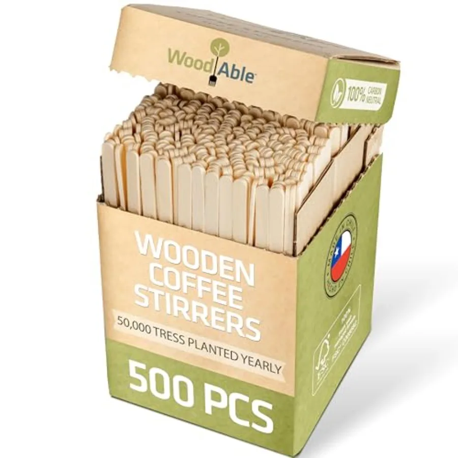 

5.5 Inch Wooden Coffee Stirrers, Count, Disposable Compostable Wood Coffee Stick Stirrers Eco-Friendly, Sustainable, Organic, B