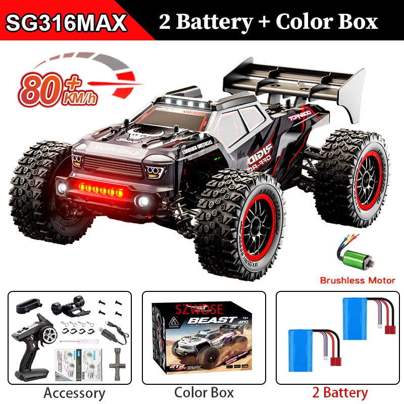 WLtoys 40-80KM/H RC auto Brushless SG316 Pro/SG316 MAX 2.4G hoge snelheid off-road drifting 4x4 Monster Truck RTR afstandsbestuurbare speelgoedauto voor volwassenen en jongens