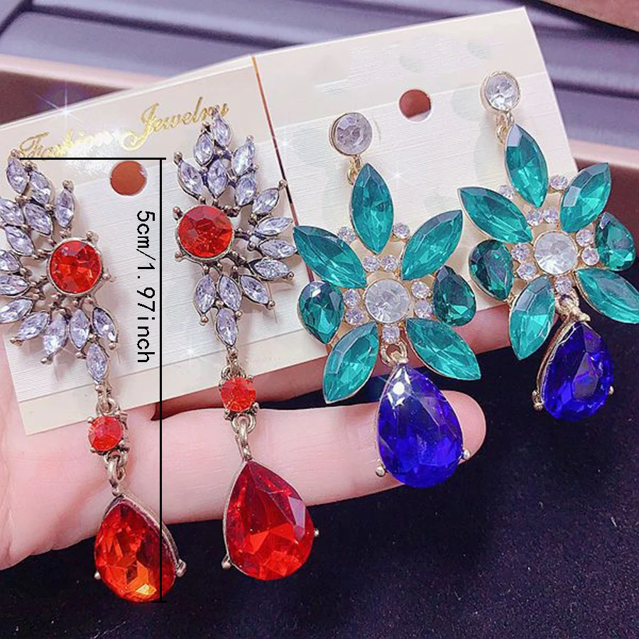 10 Pairs/Pack Luxury Gemstone Rhinestone Inlay Copper Alloy Ladies\' Earrings Elegant Vintage Mixed style Earrings Jewelry Gifts