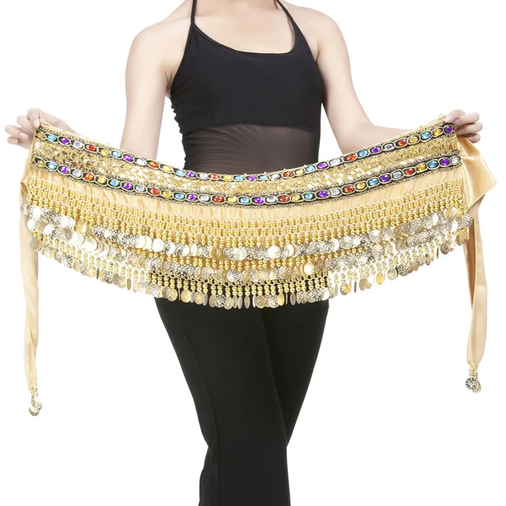 

248 Coins Belly Dance Skirt Women Hip Scarf Wrap Belts Dancer Costumes Waist Chain Dancewear Party Wedding Accessory