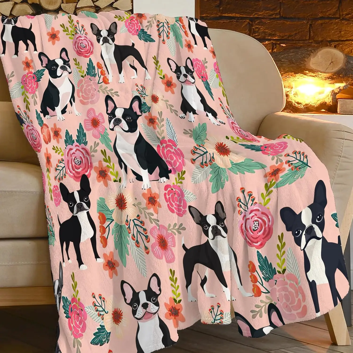 Boston Terrier Blanket Funny Boston Dog Decor Throw Blanket Gifts Girls Boys Super Warm Soft Plush Lightweight Fleece Flannel