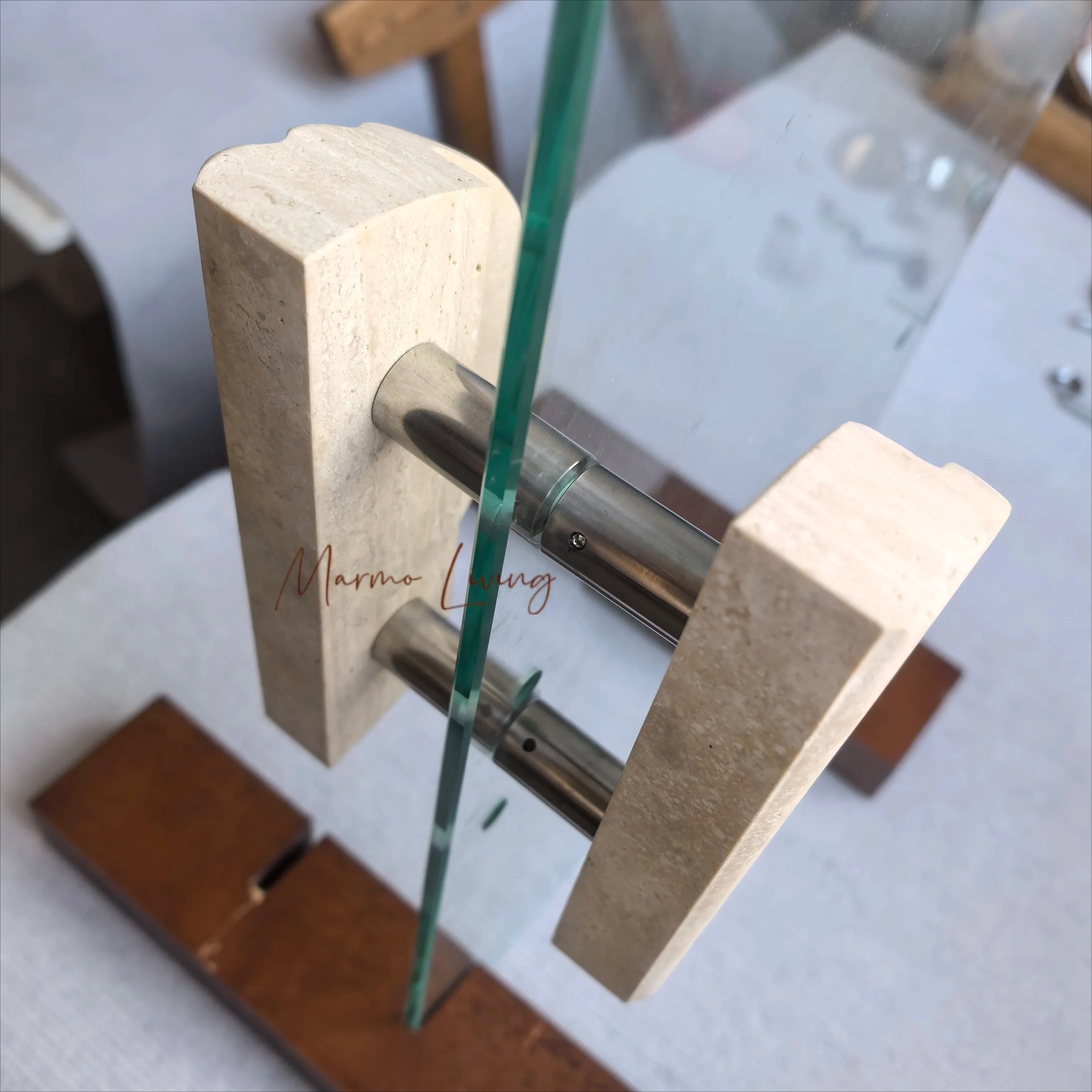 Natural Marble Door Handle Wabi Sabi Travertine Stone Pull for Shop Glass Door Wardrobe Shower Room