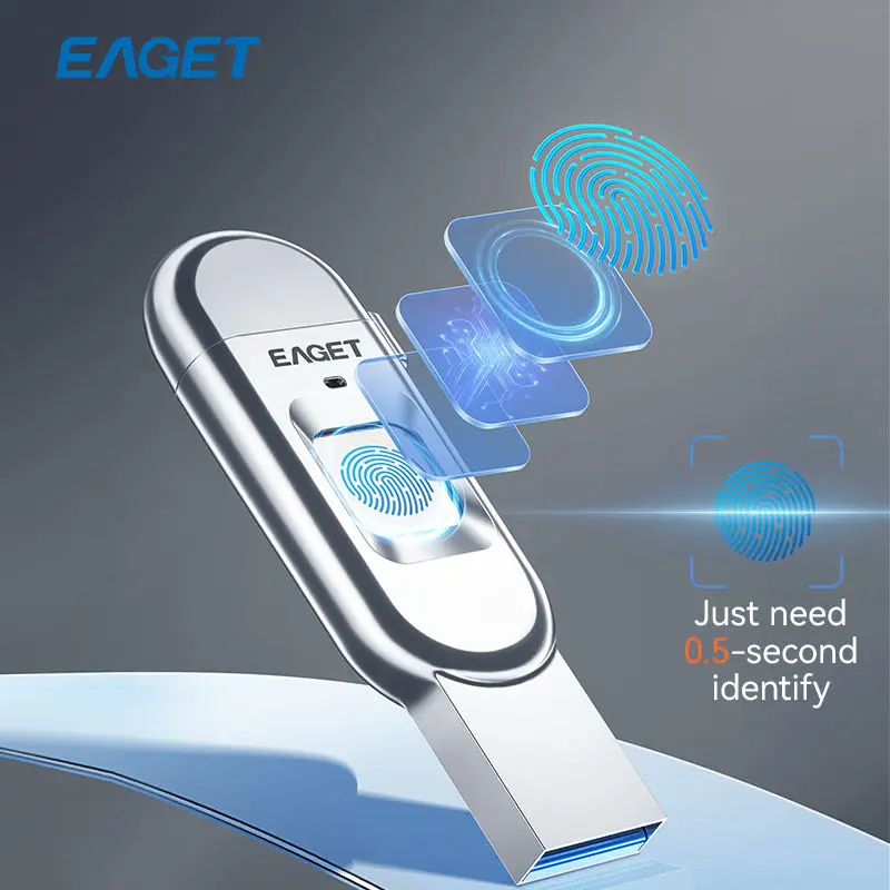 Imagem -04 - Eaget-metal Fingerprint Usb Flash Drive Portátil Tipo-c Usb 3.2 Criptografia de Dados 100 Mbps Velocidade Usb Pendrive para Armazenamento de Dados