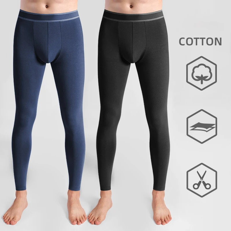 Calzoncillos térmicos de alta calidad para hombre, ropa interior tipo bóxer con bolsa grande, Calzoncillos largos de algodón, Leggings térmicos finos