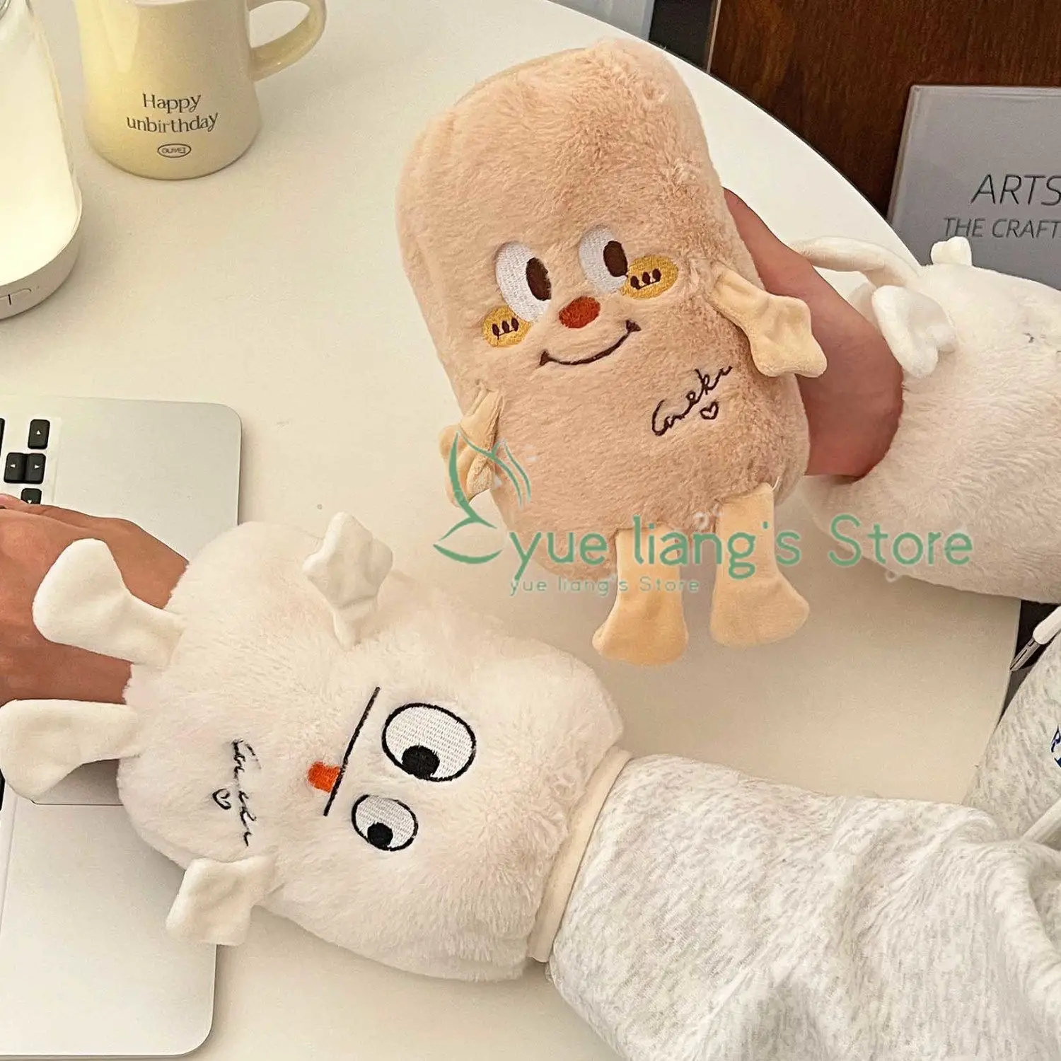 

2PCS/SET Cartoon Cute Sleeve Cover, Office Anti Dirt and Anti Stain Plush Sleeve, Autumn and Winter Warm Student Sleeve Cover