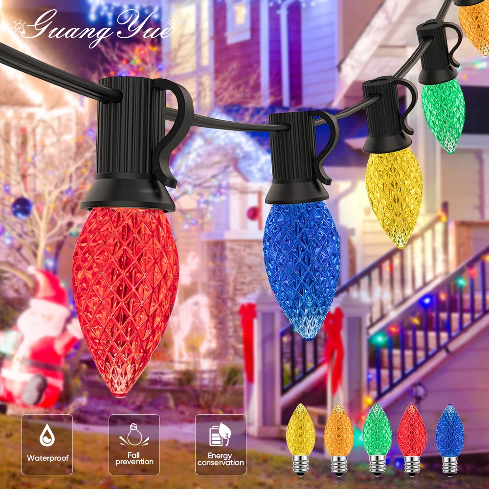 

RGB Colorful String Light C7 Plastic Led Bulb 0.6W EU US Plug Connectable Waterproof Garland Light Christmas Tree Decor Garden