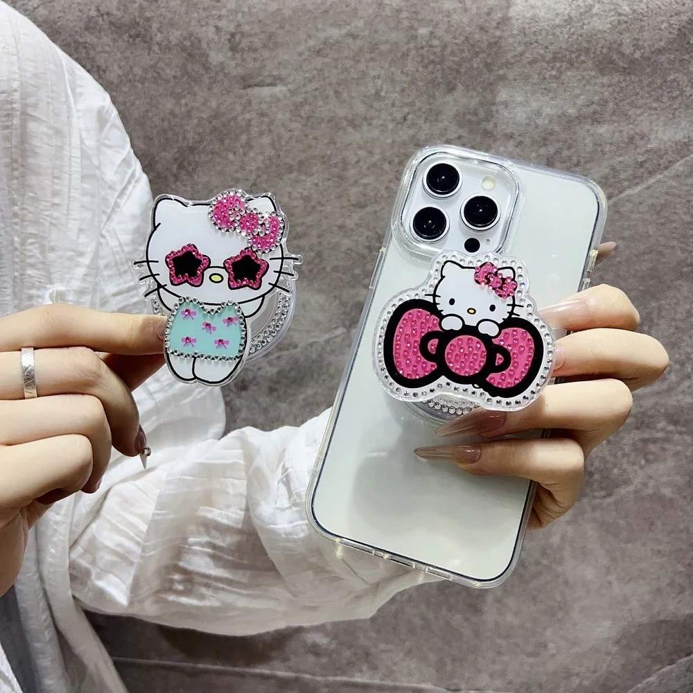 

Sanrio Hello Kitty Bling Glitter Diamond для Magsafe, магнитная ручка для телефона, подставка для iPhone, складной держатель для беспроводной зарядки