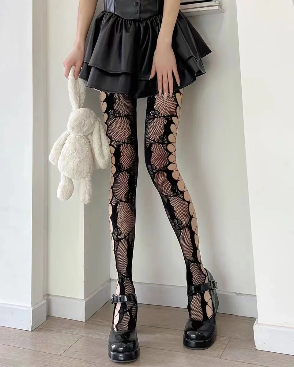 Women's Fishnet Stockings, Patterned High Waist Fishnet Tights, Fishnet Hollow Floral Thigh High Pantyhose