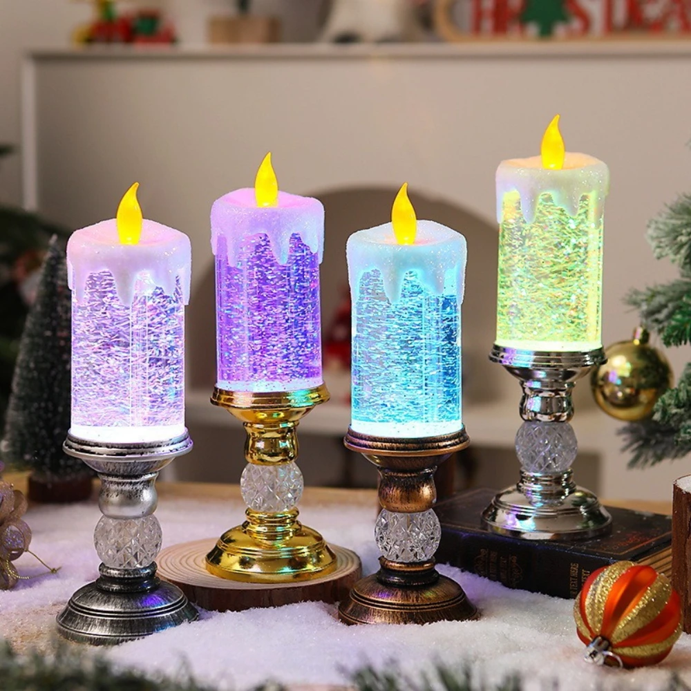 Christmas Decorative Water-filled Candles Crystal Chandeliers Seven-color Gradient Automatic Snowflakes Christmas Gift Ornaments