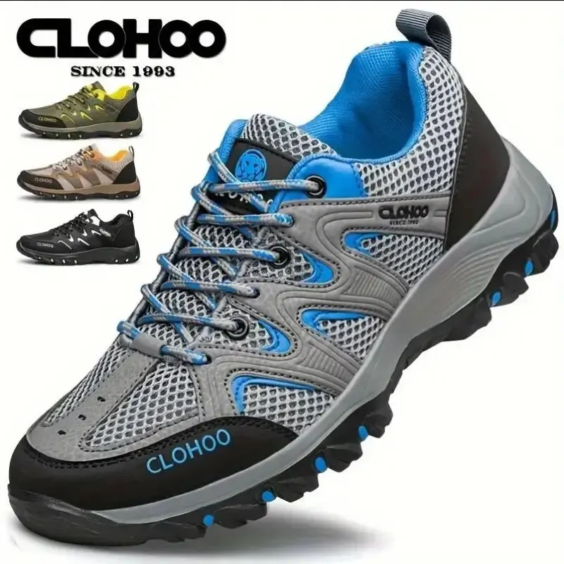 CLOHOO Men\'s Non-Slip Hiking Boots Breathable Casual Walking Running Sport Shoes Mesh Sneakers 2024 Lightweight Outdoor Jogging