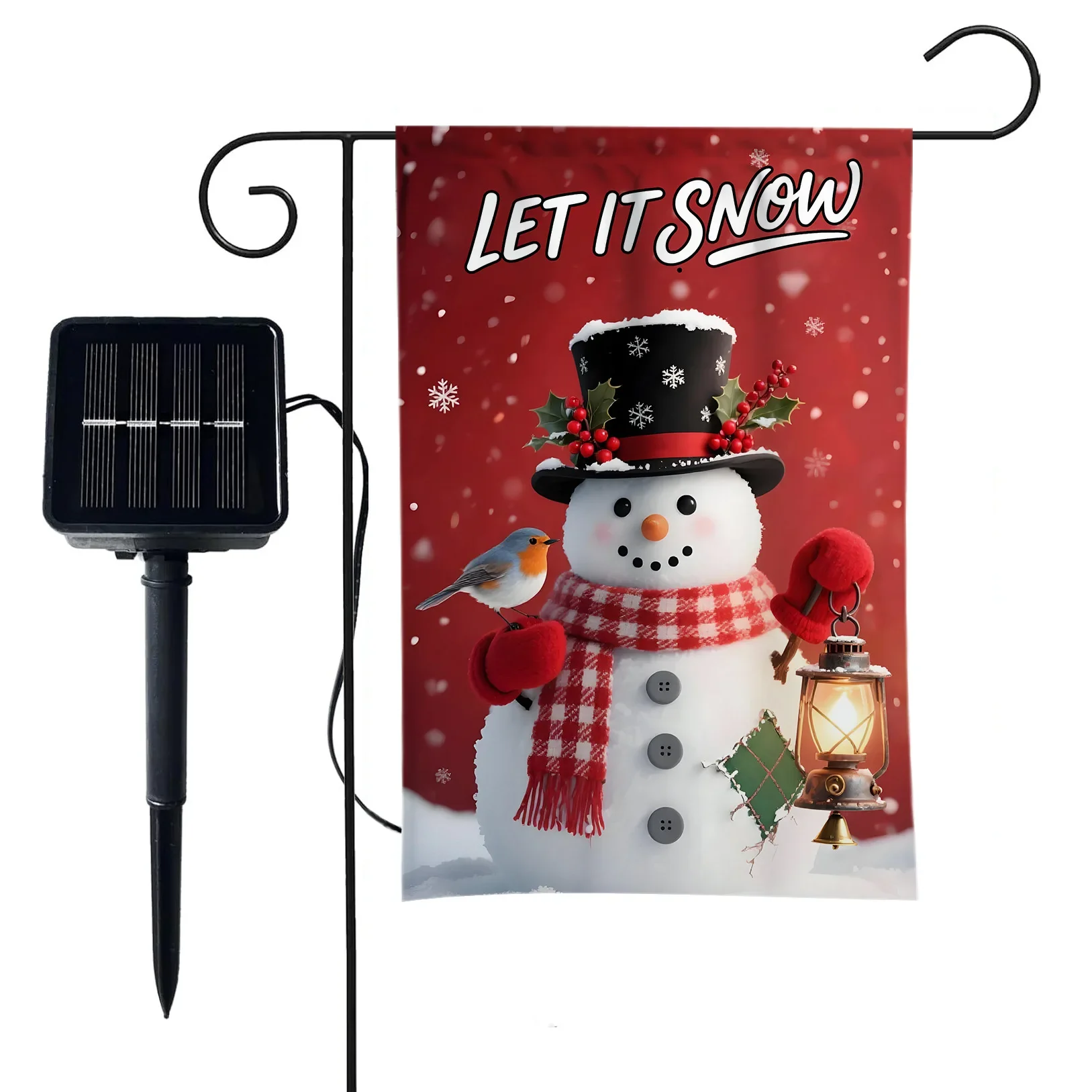 Solar Garden Flag LET IT SNOW Christmas Solar LED Luminous Garden Flag