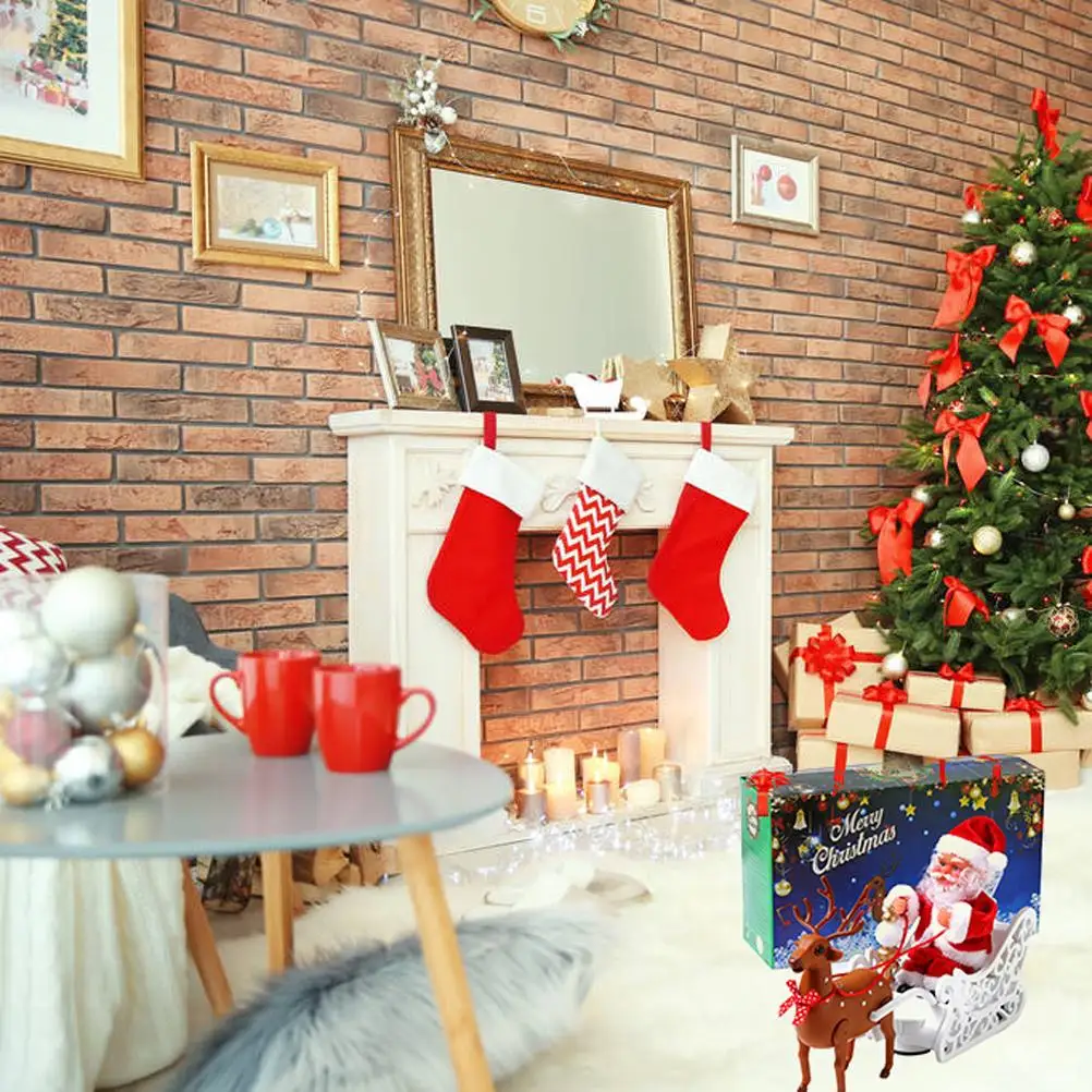 Electric Santa Claus Deer Cart Christmas Santa Claus in Sleigh Toy Christmas Decorations with Music Xmas Santa Figurine Ornament