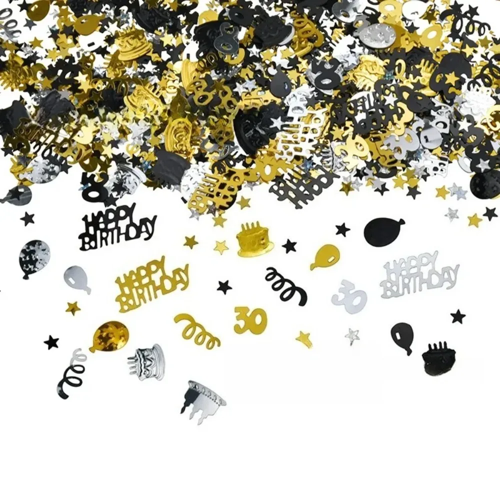 زينة طاولة حفلات أعياد الميلاد السعيدة باللون الذهبي لتزيين سطح الطاولة مع قطع قصاصات احتفالية لجو الحفلات #2