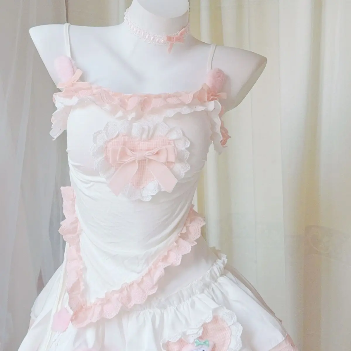 

Detachable Bow Irregular Camisole + Slim Waist Mini Skirt Sweet Girl Two Piece Sets Y2k Suits Spring New Original Skirt Sets