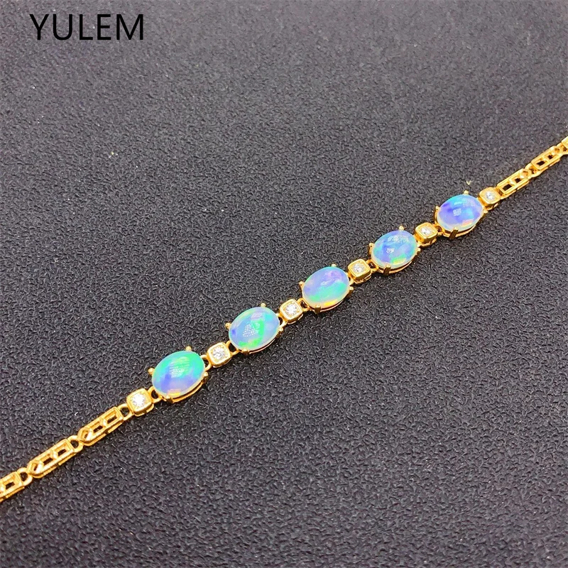 YULEM  Natural 6x8mm Colorful Opal Bracelet 925 Sterling Silver Women's Gift