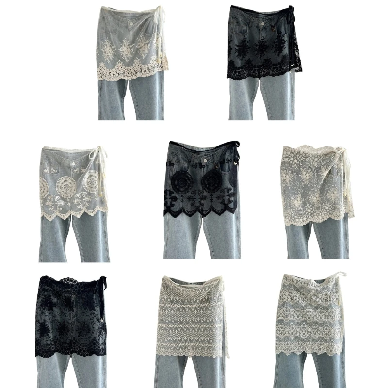 

Elegant Lace Hems Skirt Polyester Fabric Lace Cover Up Skirt Layered Essential For Women Casual And Party Wear