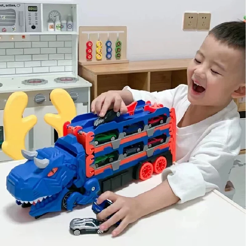 Foldable Dinosaur Swallow Car Ejection Race Track Storage Vehicle Set Educational Toy For Children Boys Girls Holiday Gift
