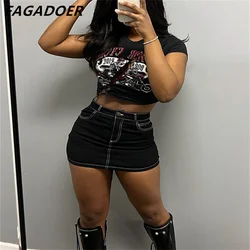 FAGADOER Fashion Streetwear Women High Waisted Button Skinny Denim Skirts Female Solid Color Mini Skirts Clothing Sexy Bottoms