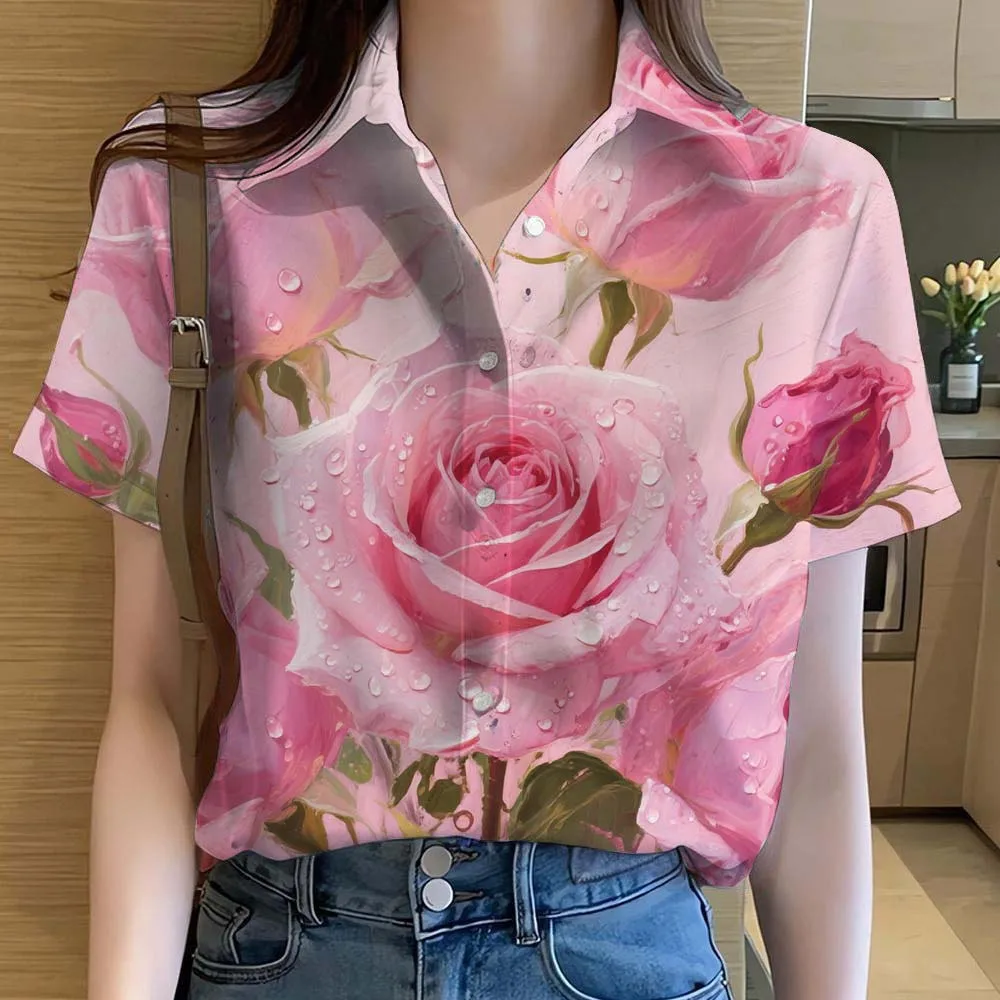 

Fashion Womens Short Sleeve Shirts Button Floral Pattern 3D Printed Casual Beach Shirt Summer New Casual Y2k Women's Clothing