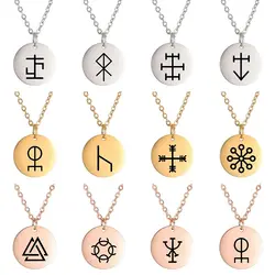 Dawapara Vintage Talisman Necklace Small Charm Odin Symbol Stainless Steel Pendants Necklace Good Luck Amulet