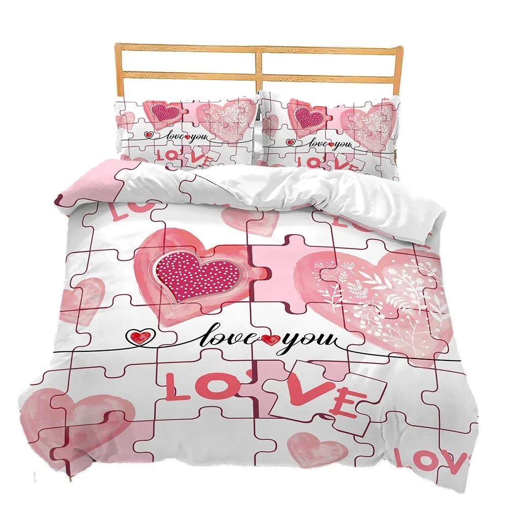 

Custom Name Love Heart Valentine's Day 3D Duvet Cover Bedding Set Comforter Linen Pillowcases Wedding Decor Twin King Queen