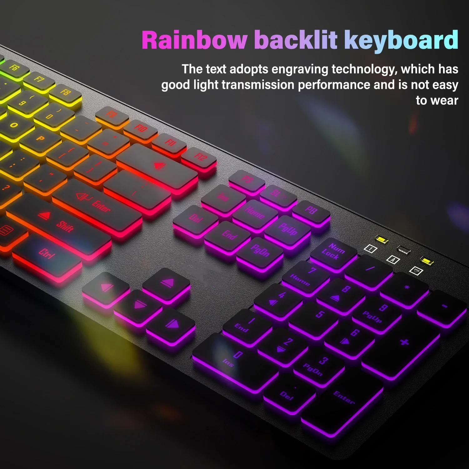 لوحة مفاتيح ألعاب الكمبيوتر بإضاءة خلفية RGB كتم لوحة مفاتيح سلكية USB مكتب المنزل الروسية الفرنسية الإسبانية الألمانية العربية الإنجليزية