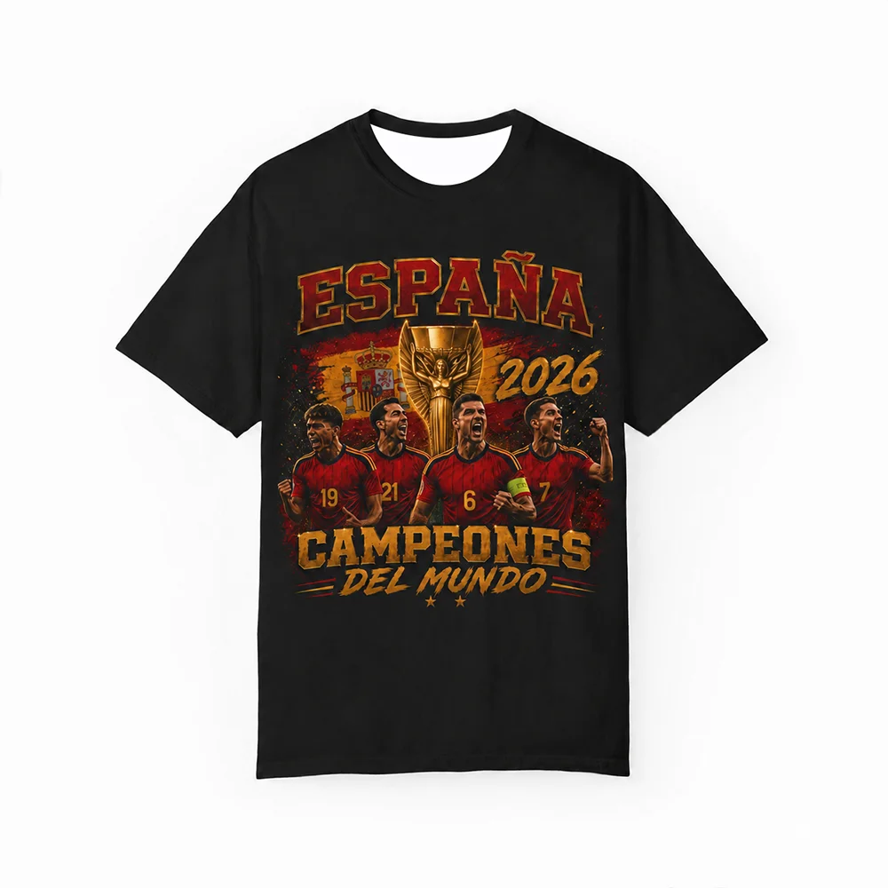 Women's Spain 2026 Champions T-Shirt 3D Print Polyester Short Sleeve Quick Dry Breathable Football Jersey for Fans