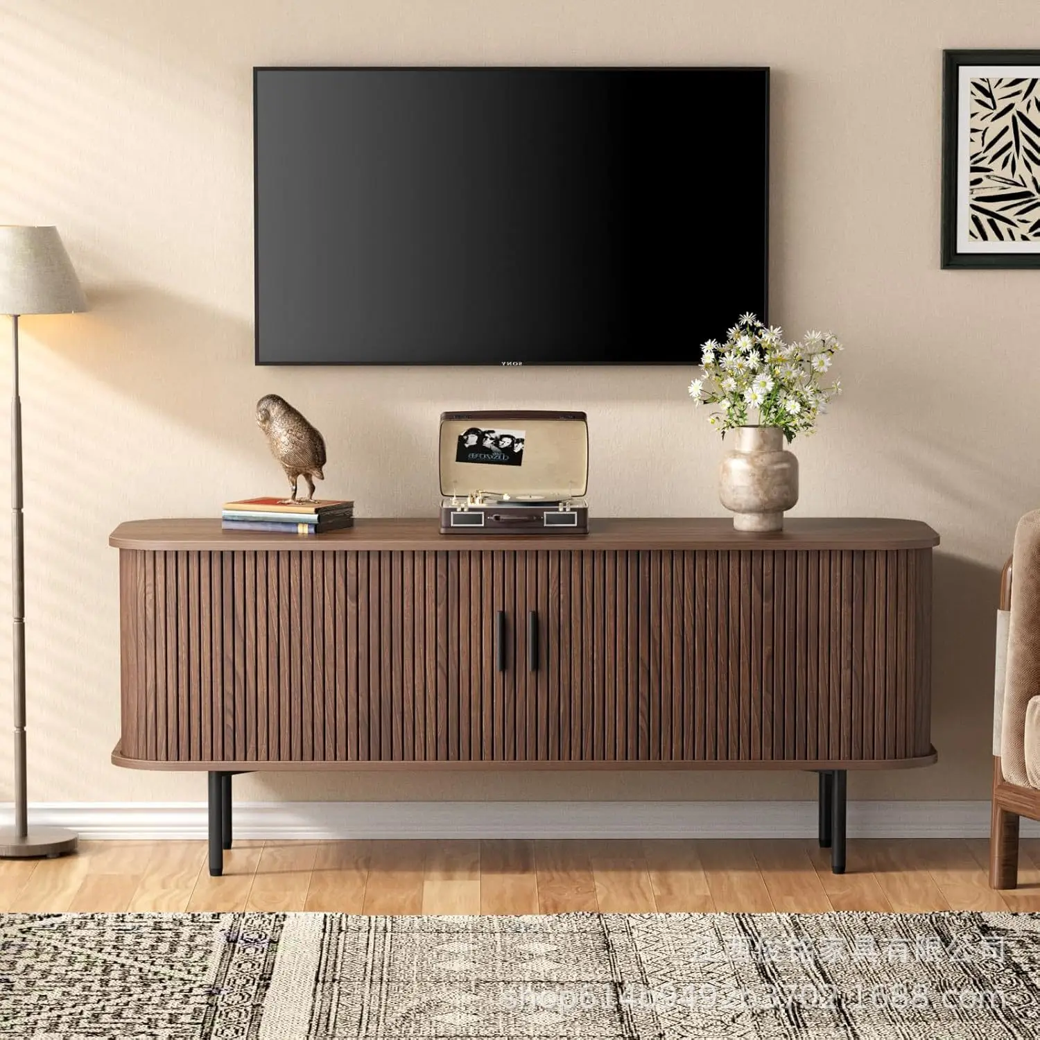 Tambour Door TV Cabinet European American Style TV Bench Living Room Storage Media Console Custom