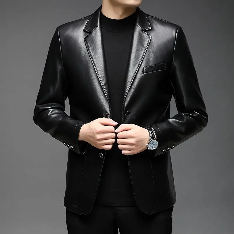 Man Suits and Blazers Plus Big Size Coats Loose Oversize Menswear Elegant Leather Jacket for Men Handsome Classic New In Casual