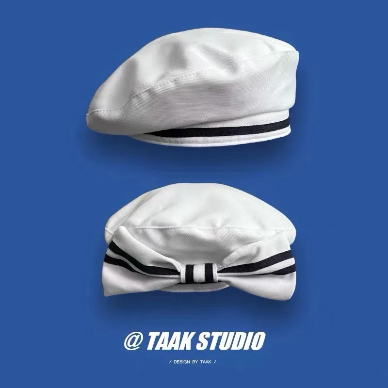 Japanese College Style Bow Berets for Women Spring and Summer Casual Sweet Cute Painter Cap Showing Face Small Jk Sailor Hat