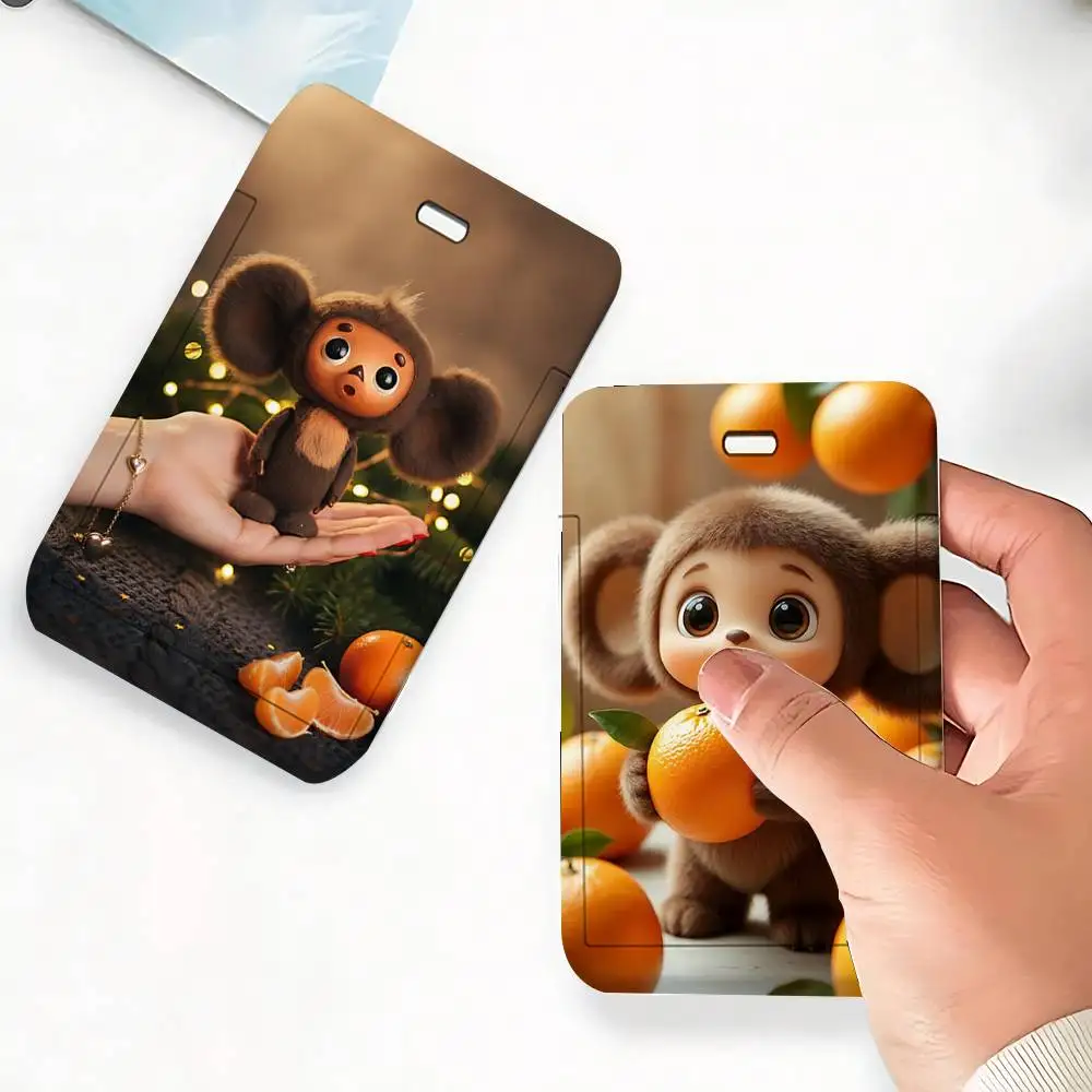 C-Cheburashka 1 Card Holder, Leather Card Storage Box, Key Chain, Access Tag Holder, ID Card Holder, Key Chain