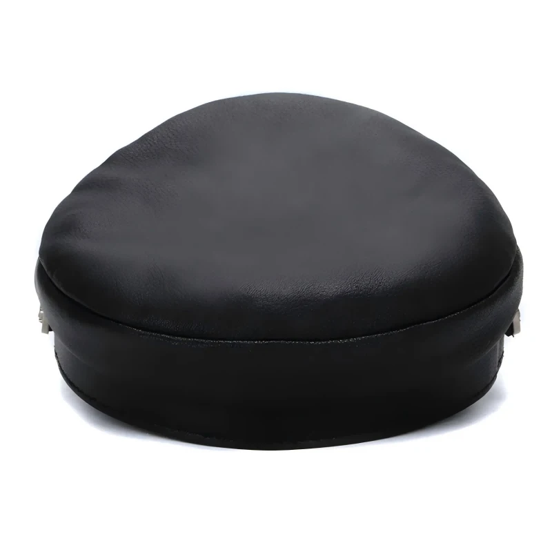 2025 Spring Men‘s Genuine Leather Army Hat Male Flat Top Badge Locomotive Retro Military Caps Students Punk Cortical Chain Gorra