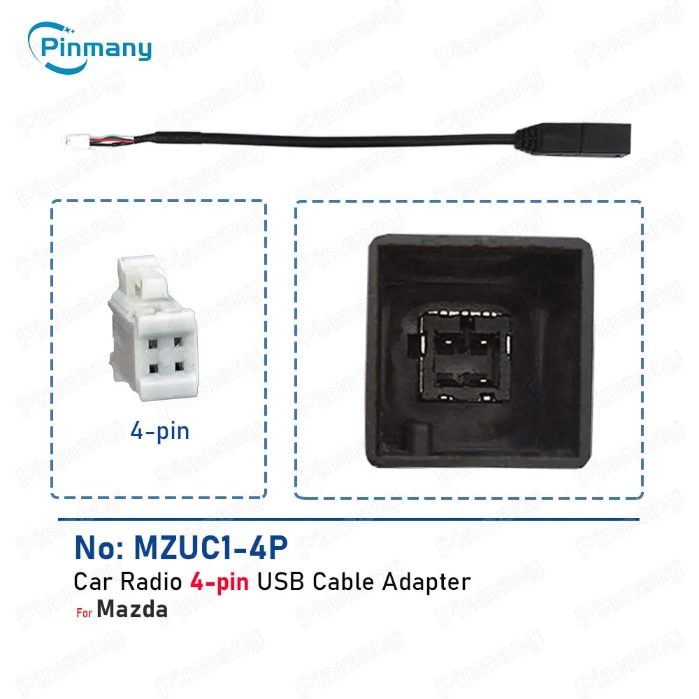 Pinmany Car Radio USB Cable Connector 4-pin USB2.0 Audio Data Wire Harness Adapter for Mazda 3 6 CX5 CX7