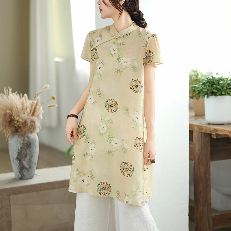 Nouveau chinois Sle imprimé mince ort Sve femmes irt été 2025 saisonnier Faion National tendance ensemble t-shirt haut