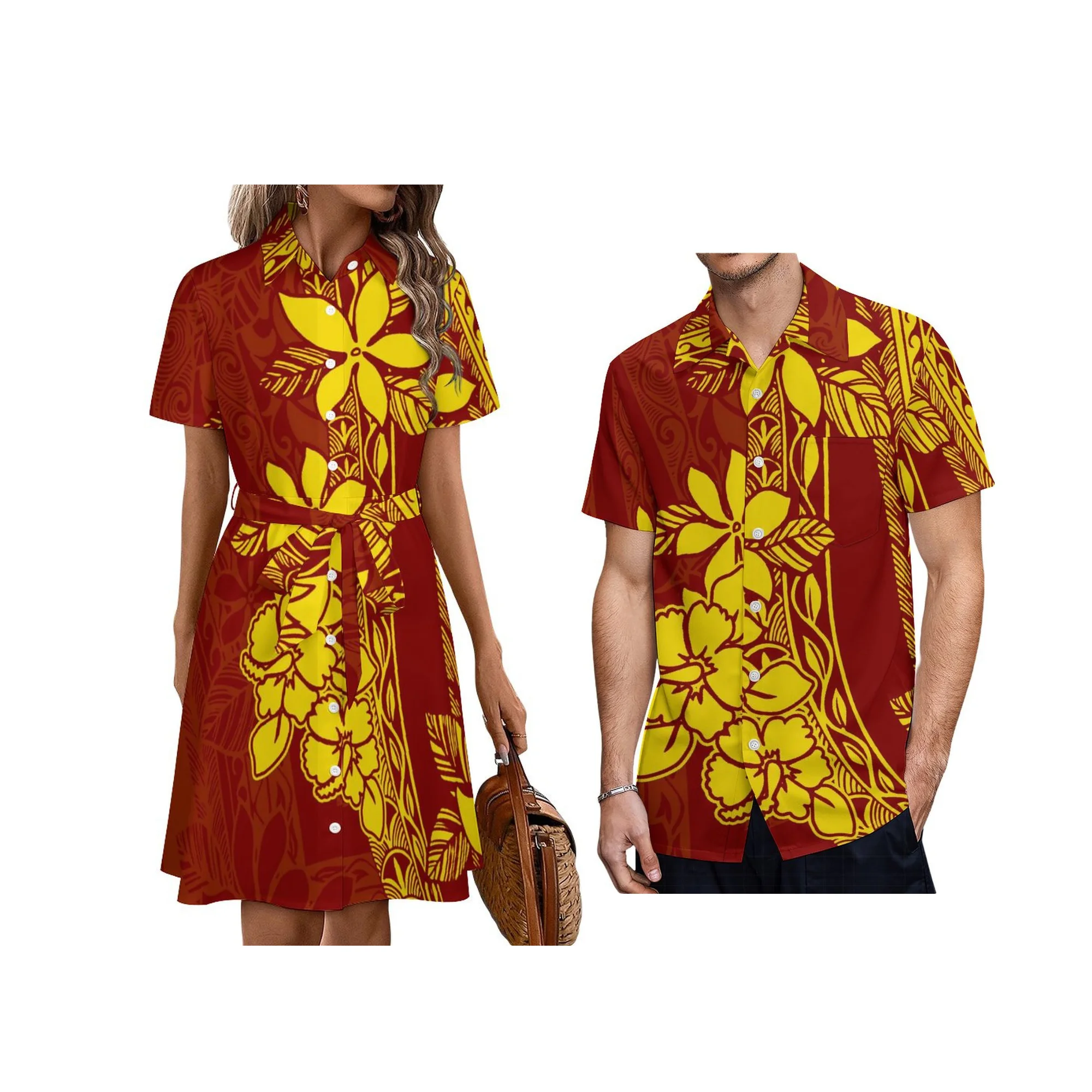 High Quality Wholesale Custom Logo Samoa Polynesian Tribal Button Shirts Dress Summer Ladies Maxi Long Beach Prom Dress