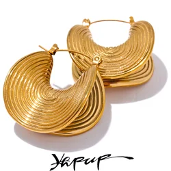 Yhpup Stylish Unique Stainless Steel Geometric Statement Waterproof Earrings Creative Metal Gold Color Temperament Jewelry Women