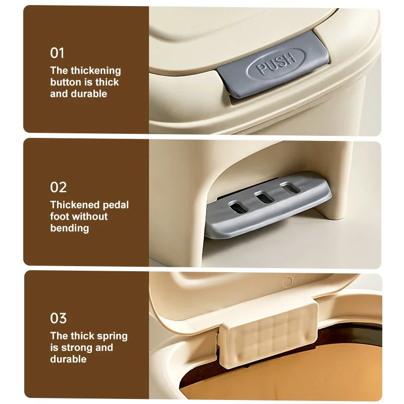 علب قمامة جديدة ذات سعة كبيرة للمطابخ المنزلية، وأغطية تعمل يدويًا أو تعمل بالقدم لغرف المعيشة والحمامات