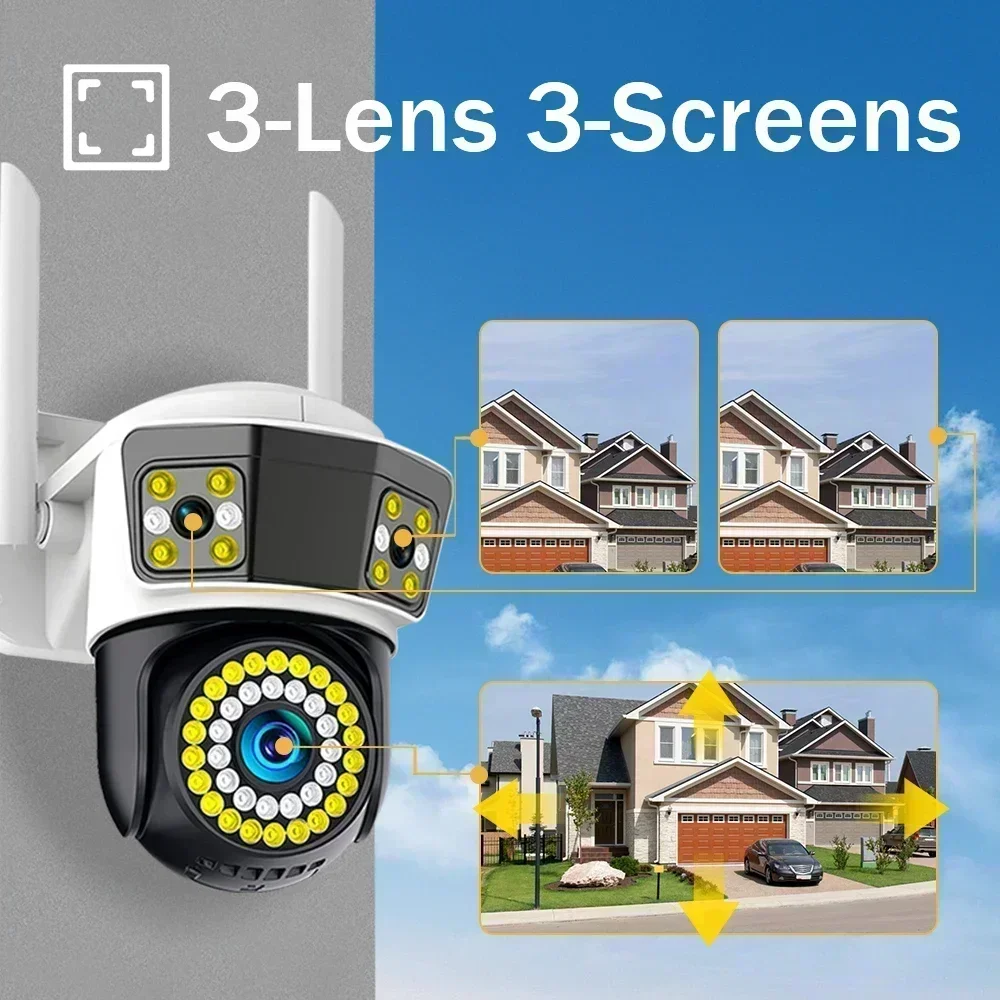 12MP 6K WIFI IP Outdoor Kamera Auto Tracking PTZ Video Überwachung Kamera Drei Objektiv Drei Bildschirm Wasserdichte Sicherheit system