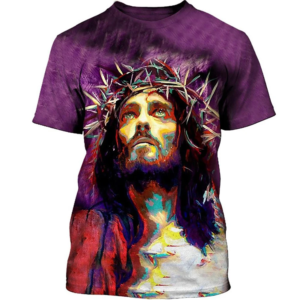 Fashion Summer Casual Streetwear Harajuku God Graphic Men Tees Tops Religion Christ Jesus 3D Print Men\'s T-Shirt Loose Clothing