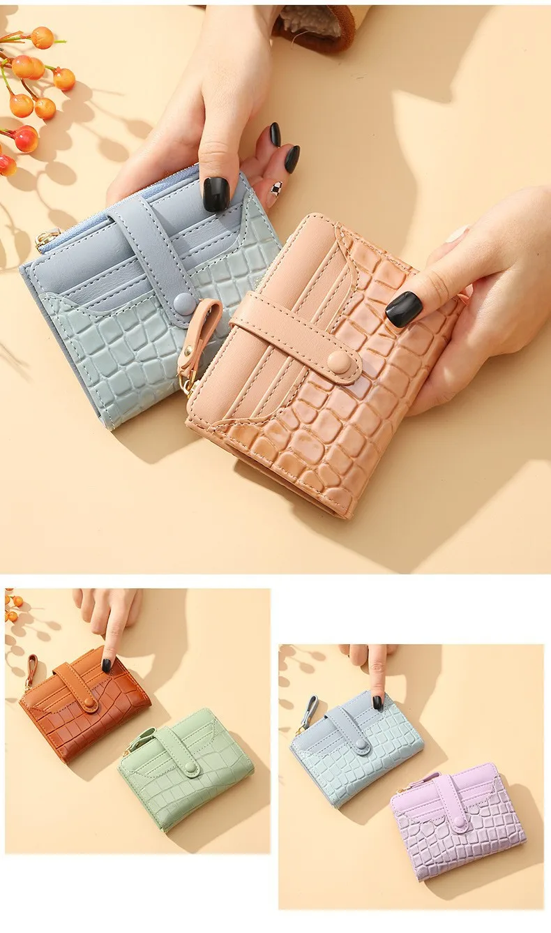 Women\'s Multi-card Slots Crocodile Print Short Wallet Fashion Leather Solid Color Coin Purses Money Clip Wallet for Girl