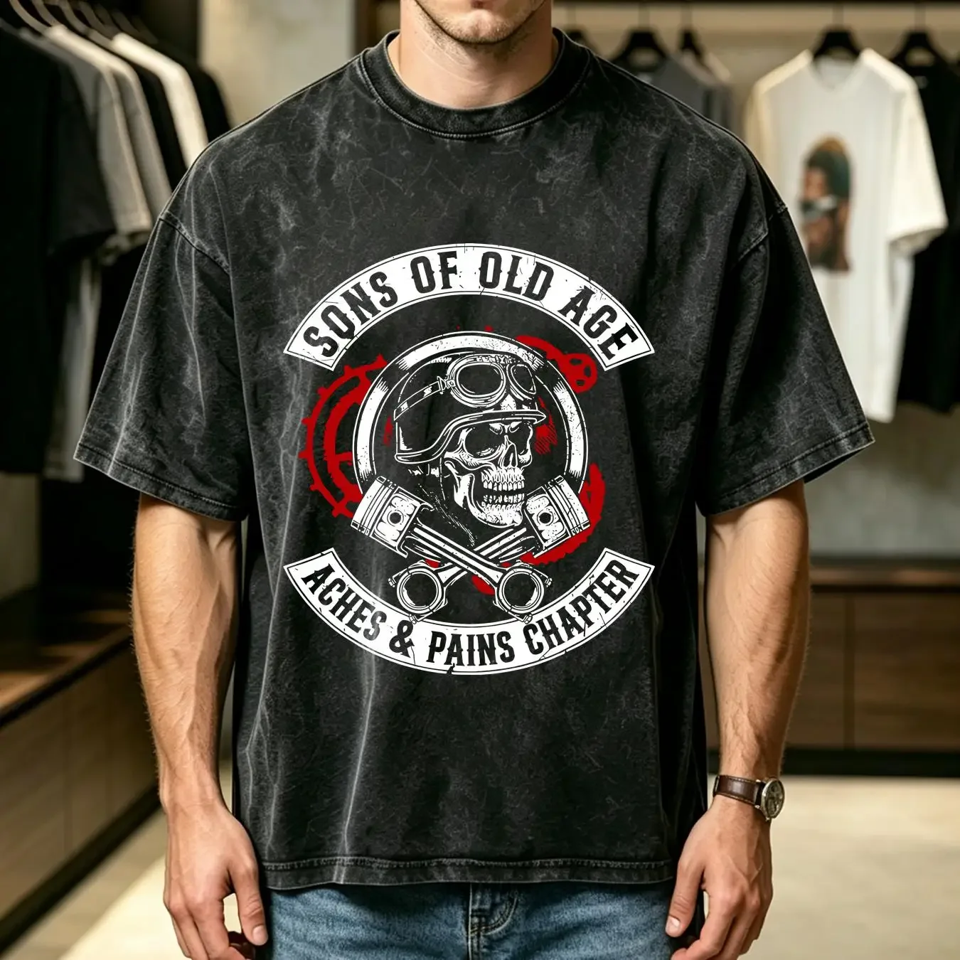 washed T Shirt Sons Of Old Age Aches And Pains Chapter vintage Washed streetwear Versatile Top For Everyday Wear homme Soft